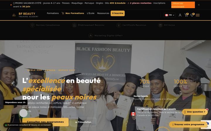 Capture d'écran de bfbeautytraining.com