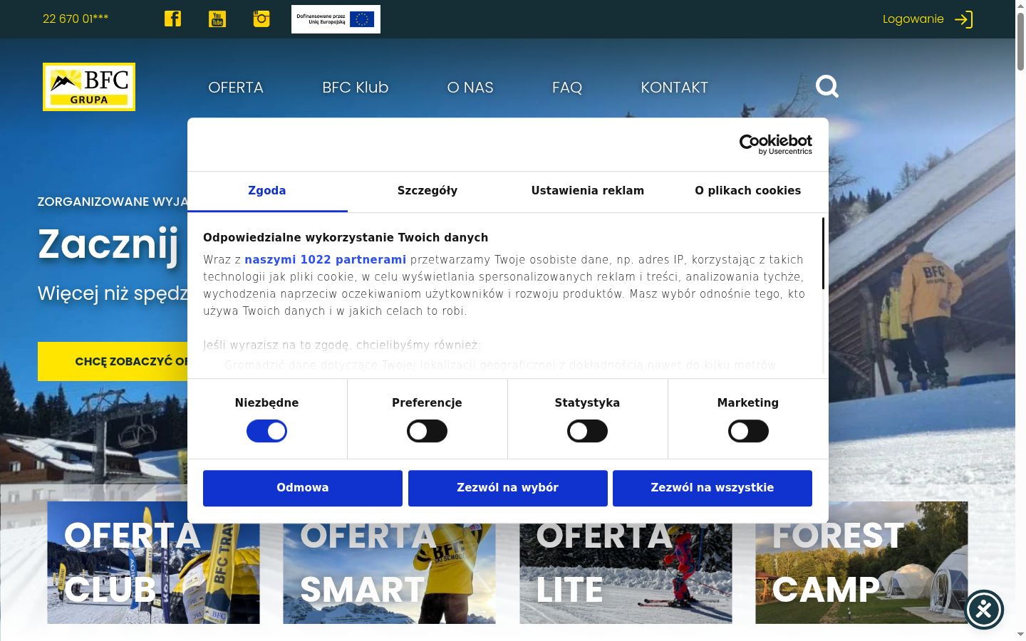 Snímek obrazovky baneru souhlasu zobrazeného před jakoukoli interakcí