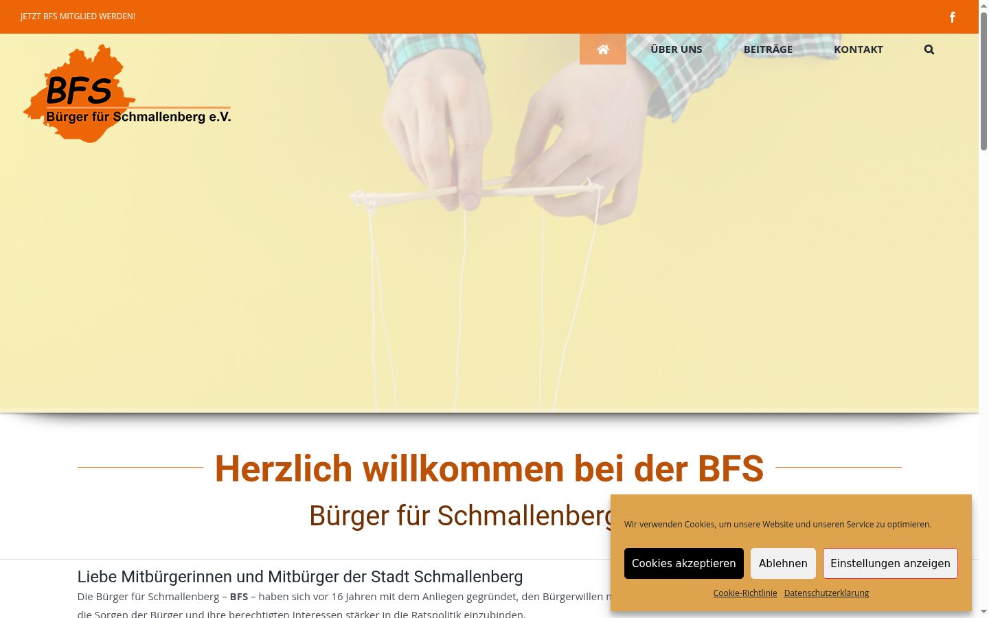 Screenshot des Einwilligungsbanners vor jeglicher Interaktion