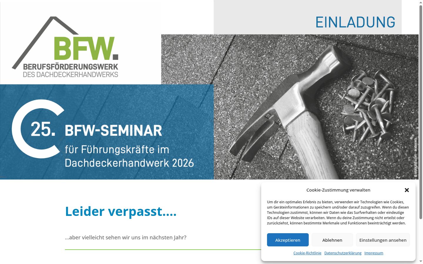 Screenshot des Einwilligungsbanners vor jeglicher Interaktion