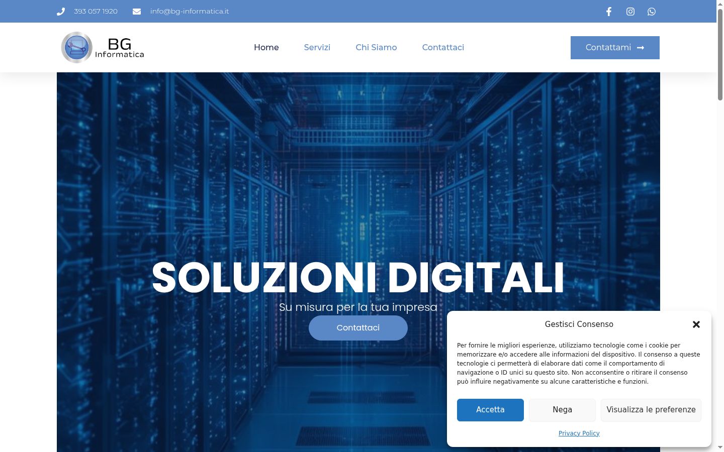 Screenshot del banner di consenso mostrato prima di qualsiasi interazione