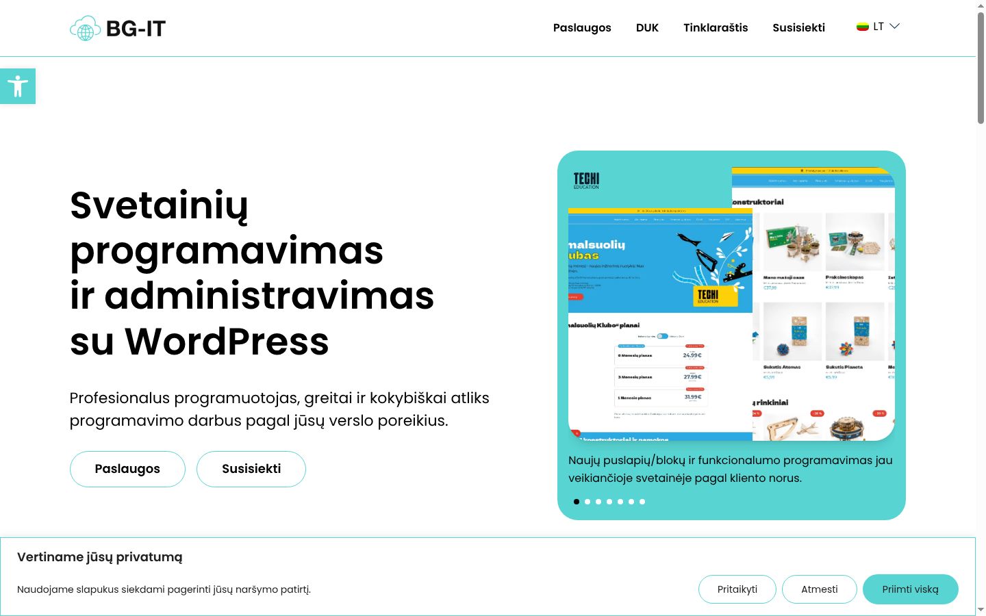 Sutikimo reklamjuostės, rodytos prieš bet kokią sąveiką, ekrano kopija