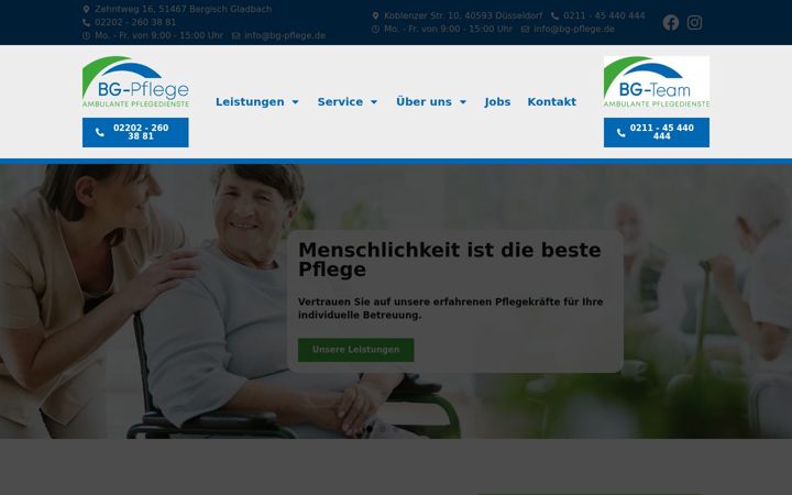 Screenshot of bg-pflege.de