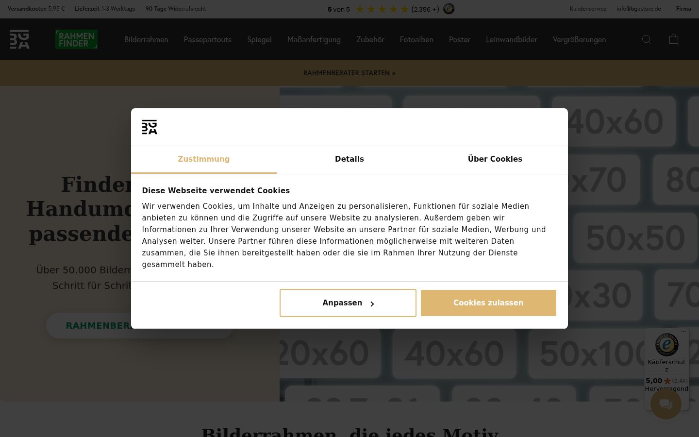 Screenshot des Einwilligungsbanners vor jeglicher Interaktion