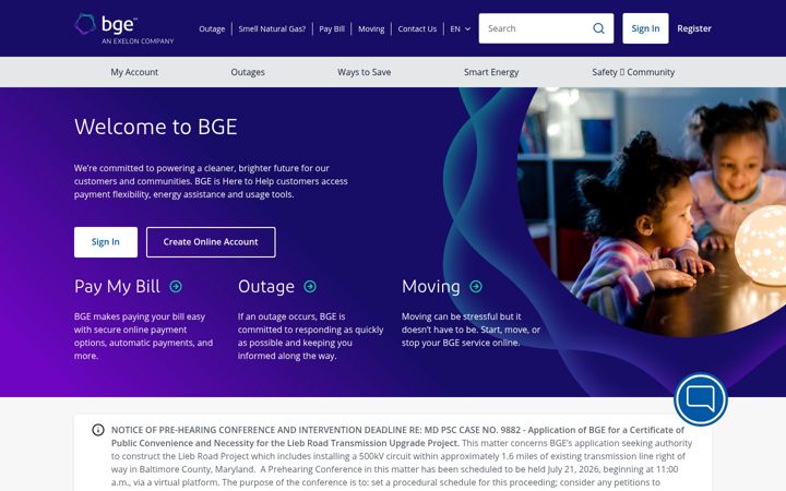 Screenshot of bge.com