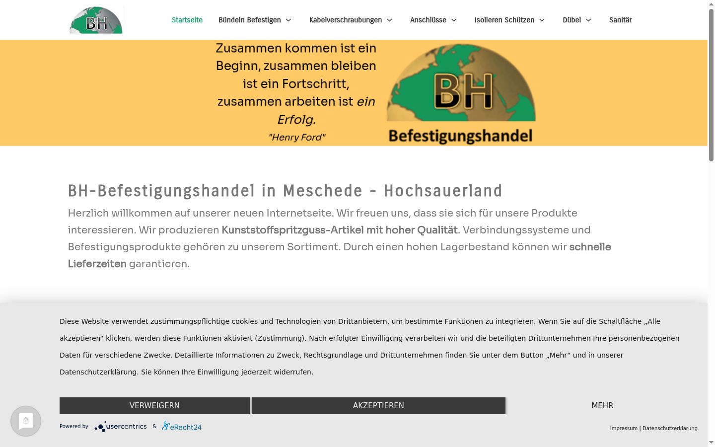 Screenshot des Einwilligungsbanners vor jeglicher Interaktion