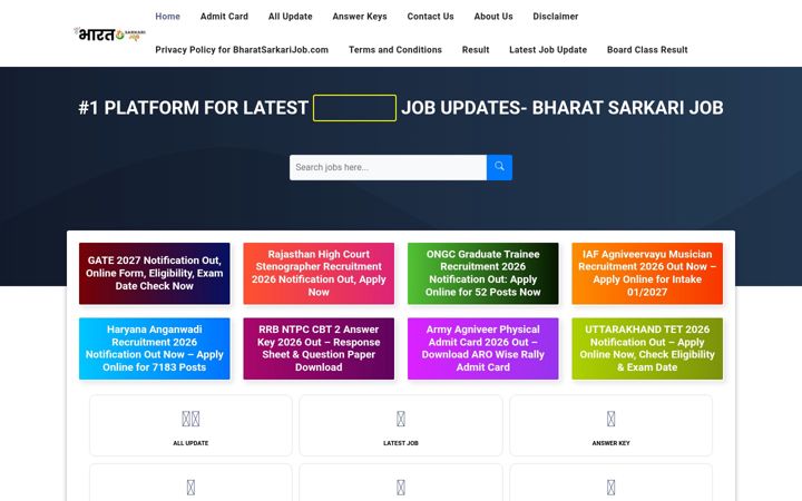 Screenshot of bharatsarkarijob.com