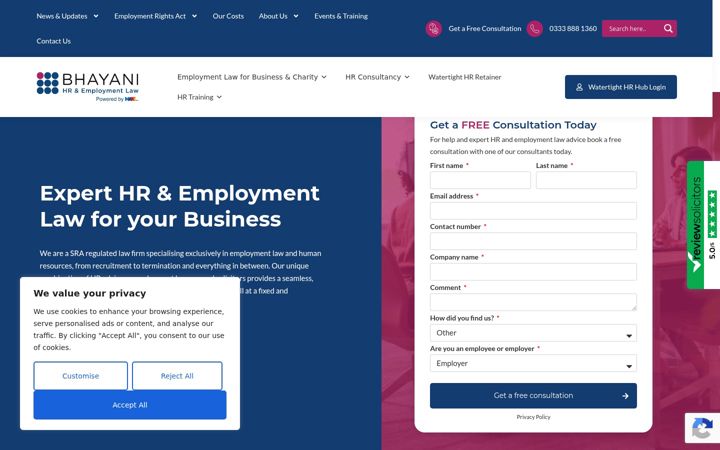 Skjermbilde av bhayanilaw.co.uk