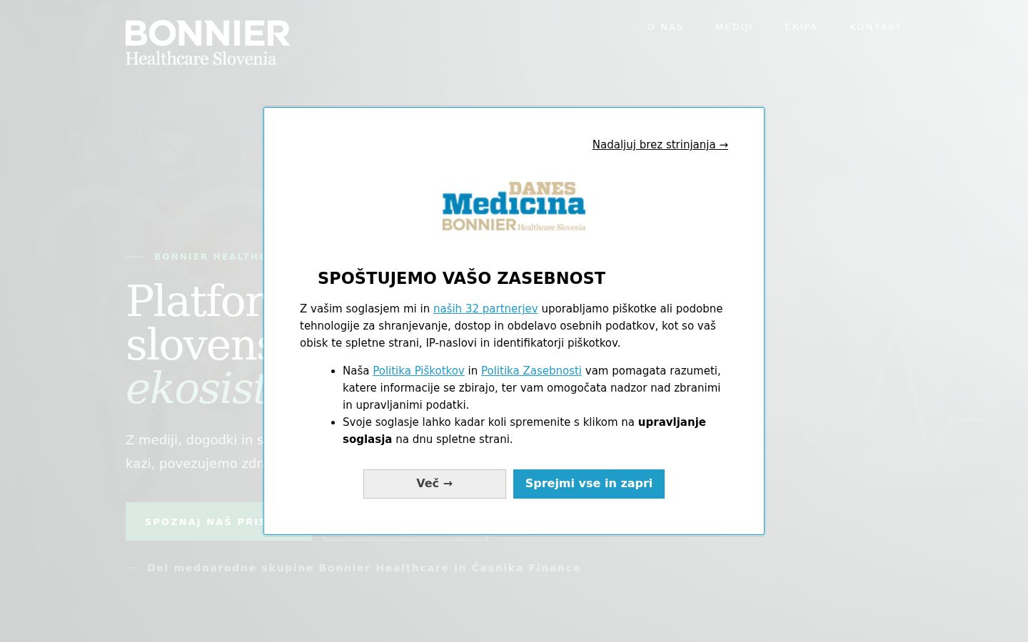 Screenshot del banner di consenso mostrato prima di qualsiasi interazione