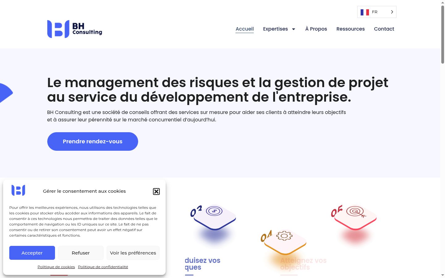 Capture d'écran de la bannière de consentement affichée avant toute interaction
