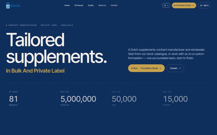 Skjámynd af bhsnutrition.nl