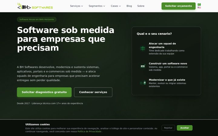 Screenshot stránky bhsoftwares.com.br