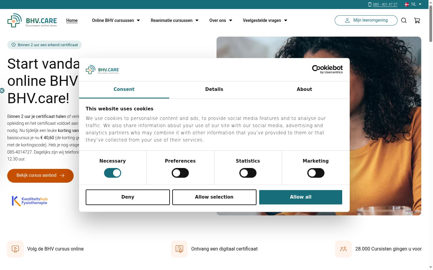 Screenshot of the consent banner shown before any interaction