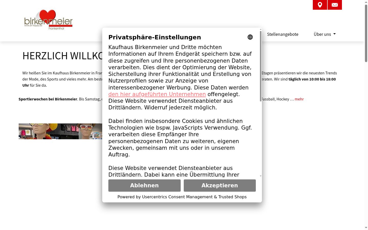 Skärmbild av samtyckesbannern som visades före någon interaktion