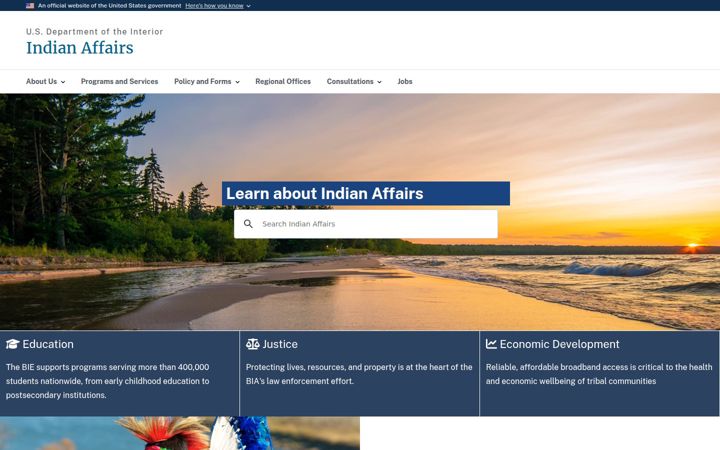 Screenshot of bia.gov
