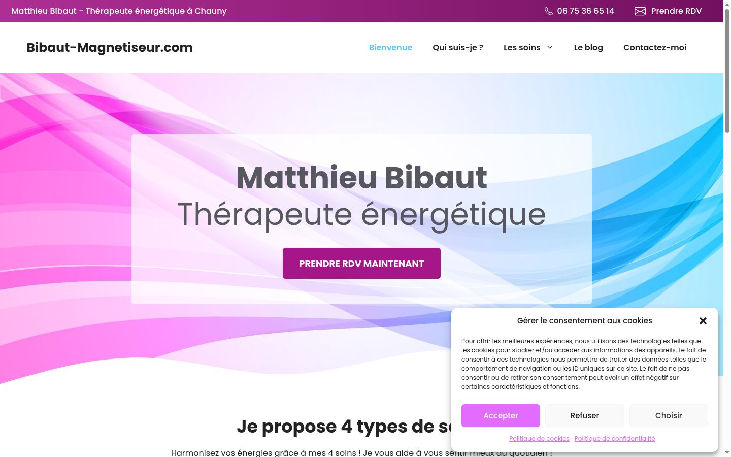 Capture d'écran de la bannière de consentement affichée avant toute interaction