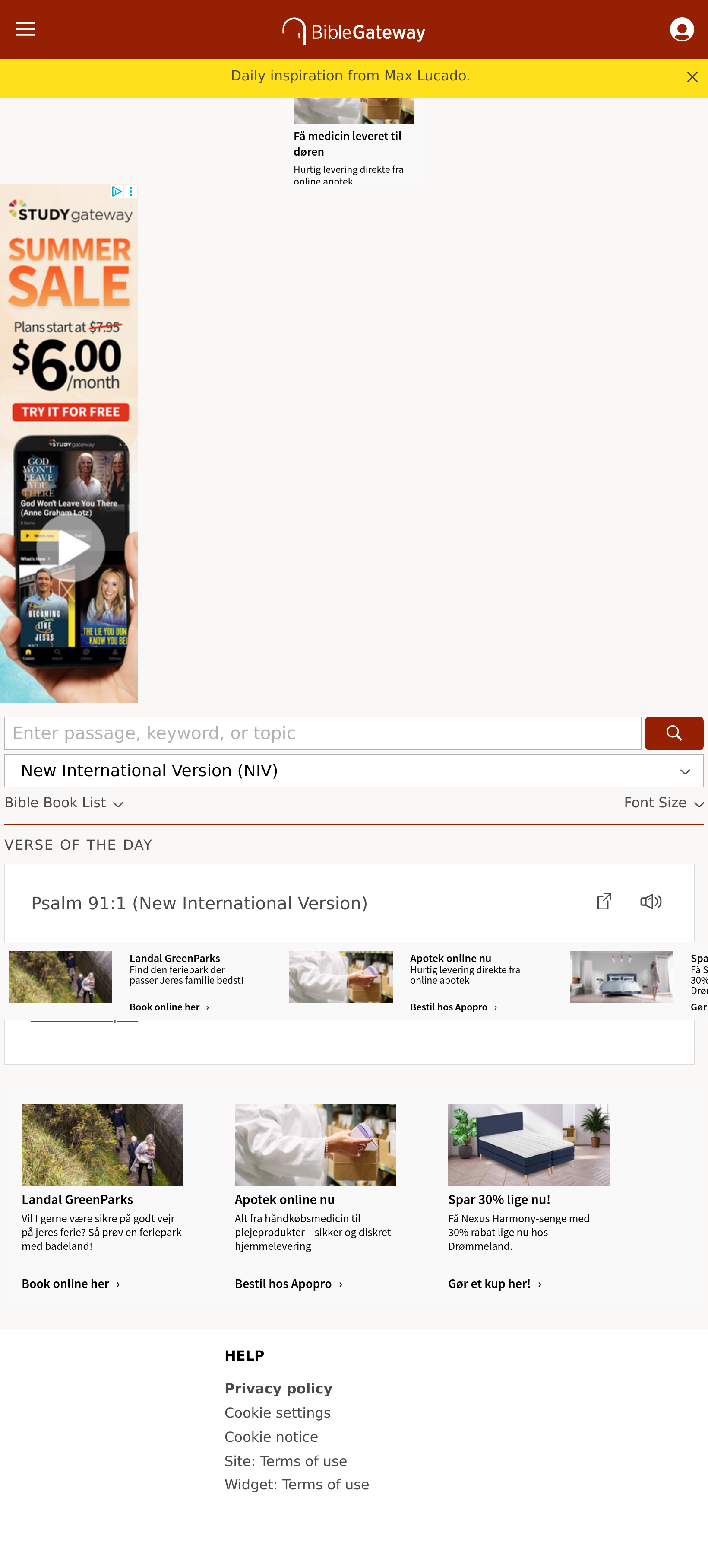 Tablet screenshot of biblegateway.com