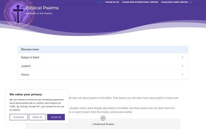 Screenshot of biblicalpsalms.com