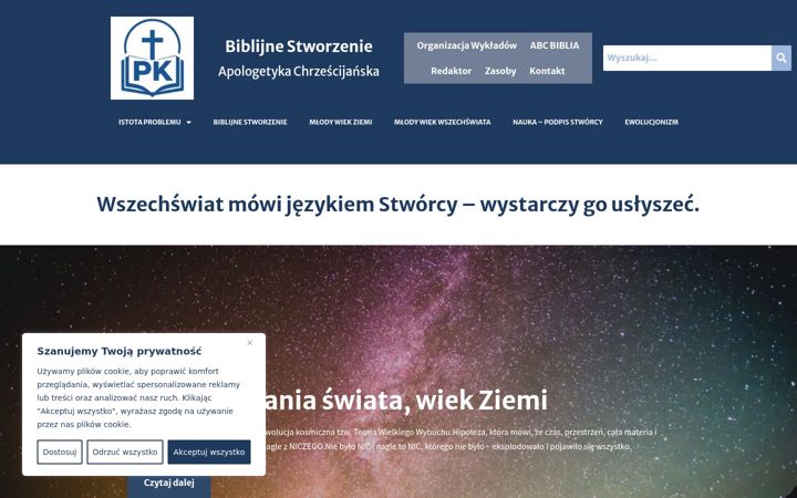 Snímek obrazovky biblijnestworzenie.pl
