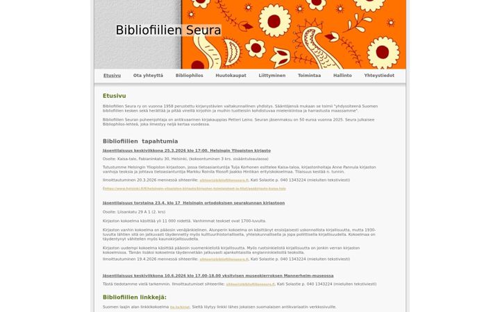 Screenshot of bibliofiilienseura.fi