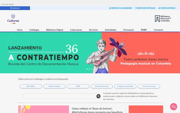 Snímek obrazovky bibliotecanacional.gov.co