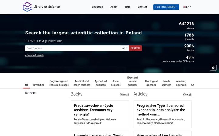 Screenshot of bibliotekanauki.pl
