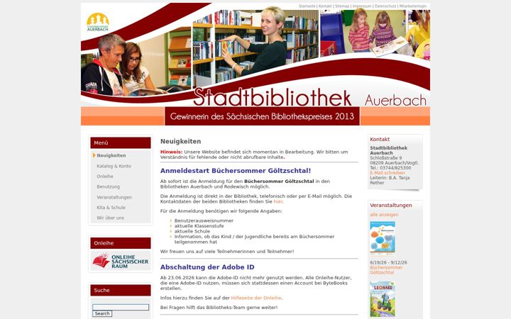 Ekraanipilt saidist bibliothek-auerbach.de