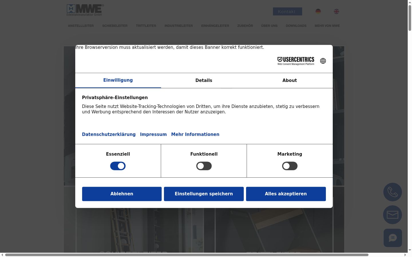 Screenshot des Einwilligungsbanners vor jeglicher Interaktion