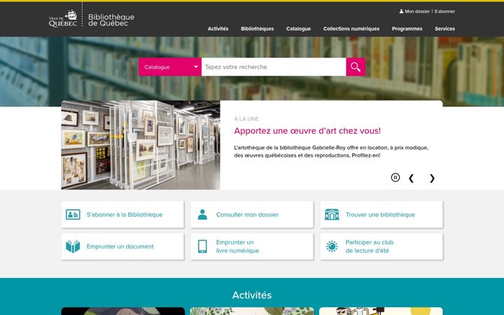 Screenshot of bibliothequedequebec.qc.ca