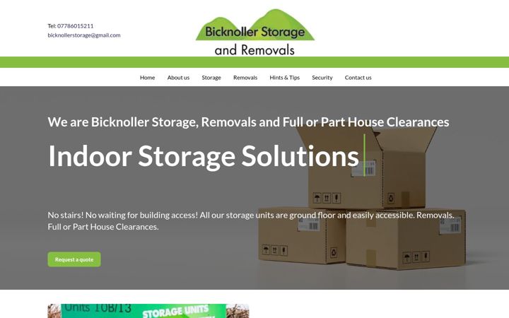 Screenshot of bicknollerstorage.uk
