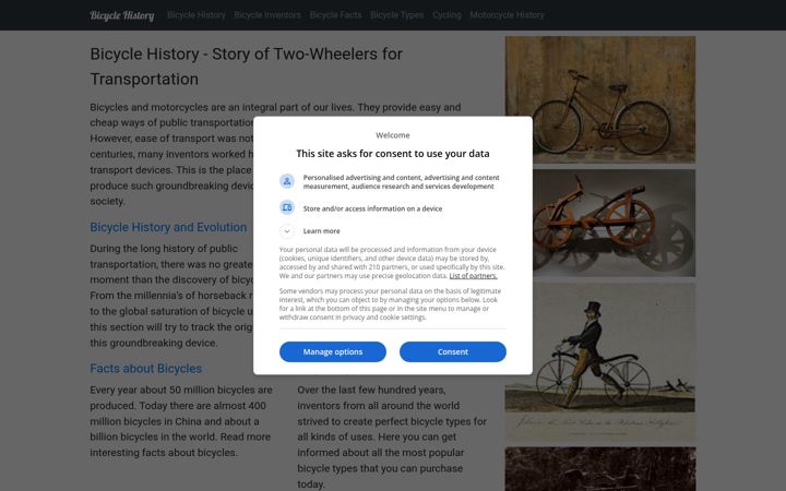 Screenshot of bicyclehistory.net