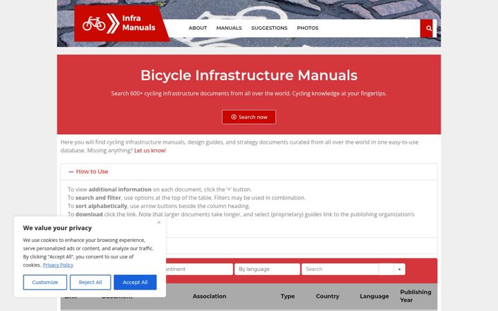 Screenshot of bicycleinfrastructuremanuals.com