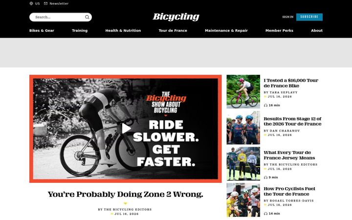 Captură de ecran a bicycling.com