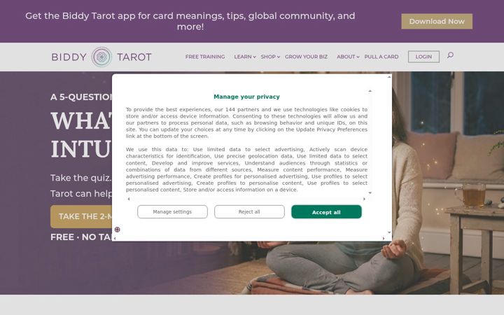 Screenshot του biddytarot.com