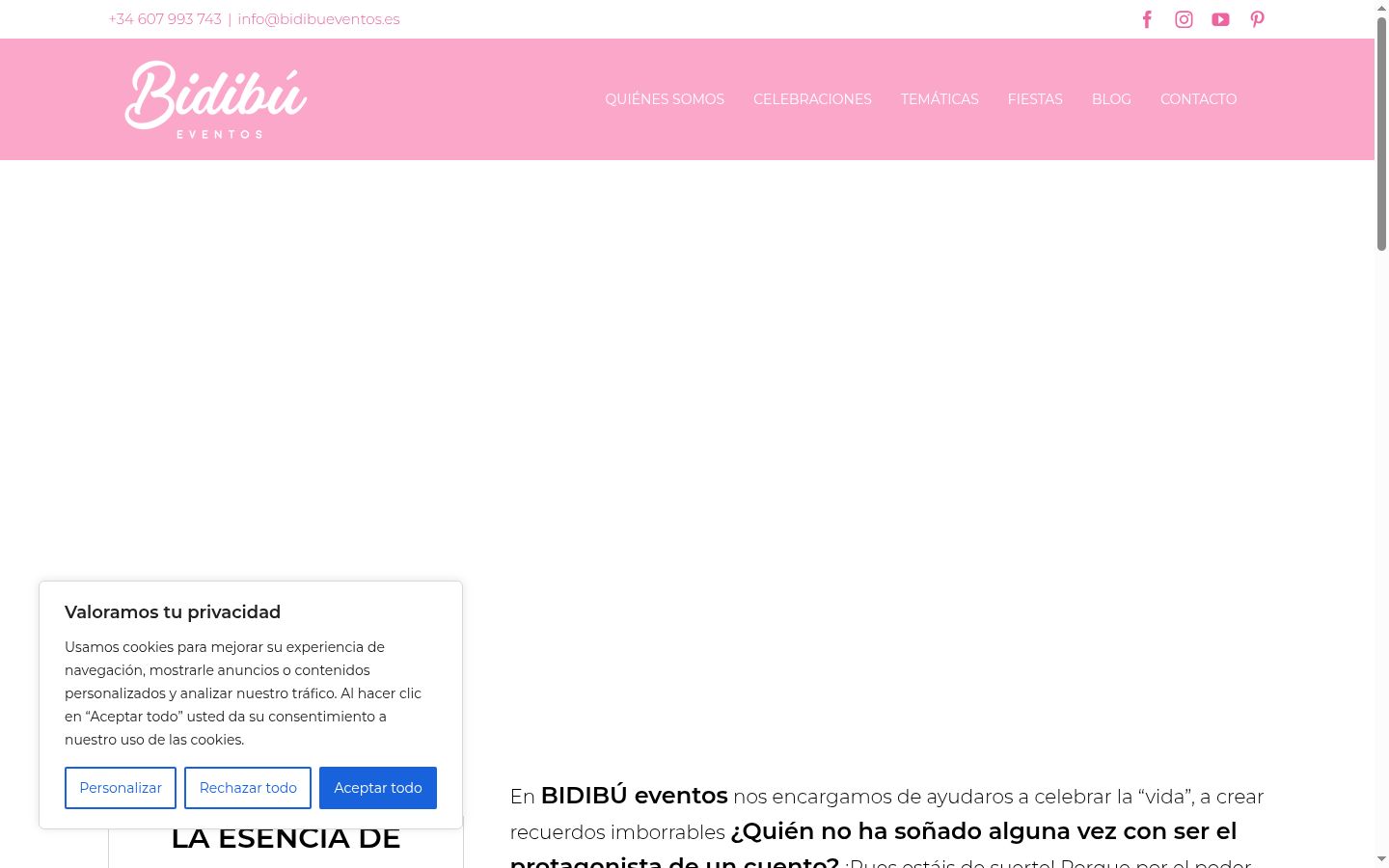 Captura de pantalla del banner de consentimiento mostrado antes de cualquier interacción