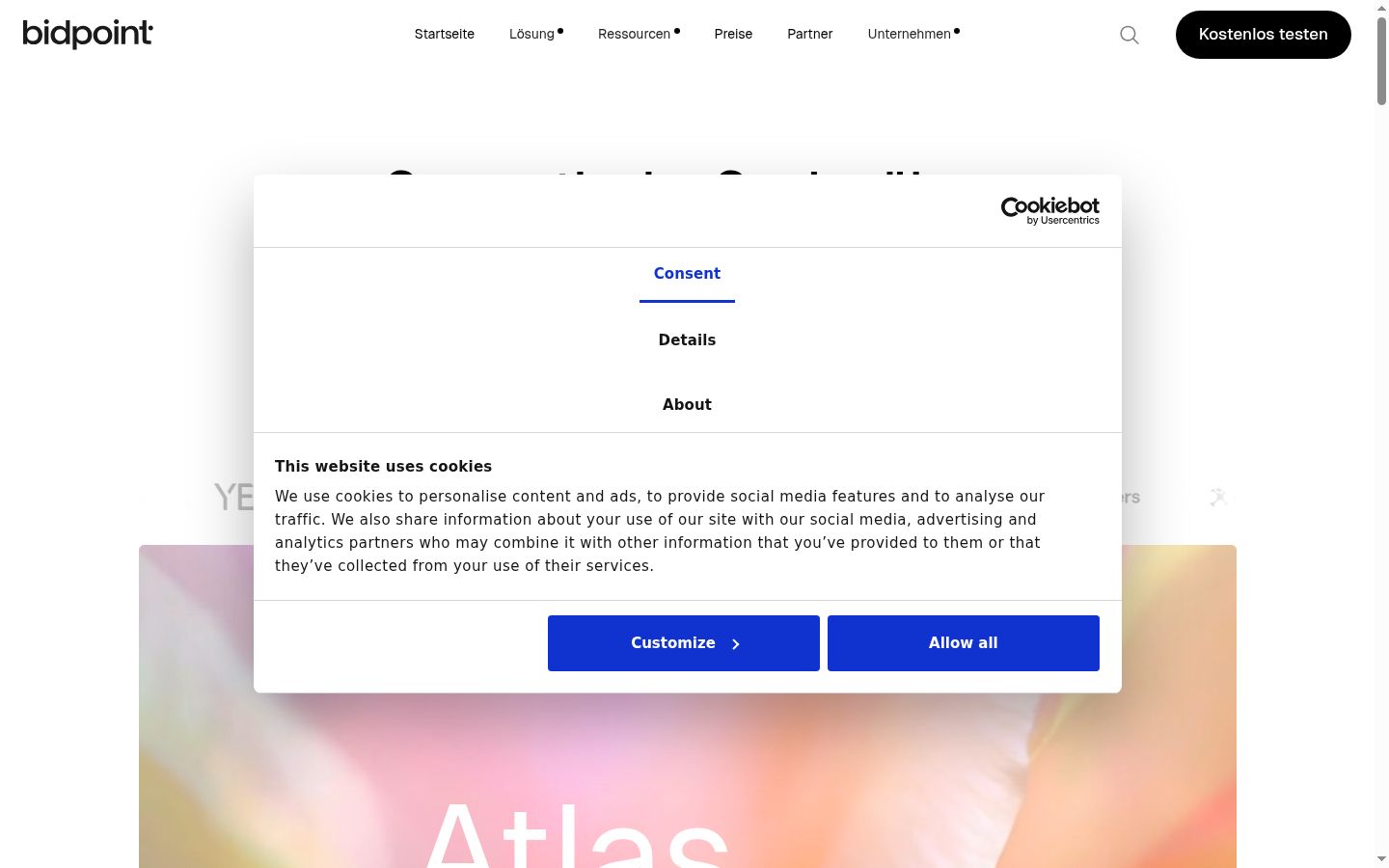 Skærmbillede af samtykkebanneret, som det blev vist før nogen interaktion
