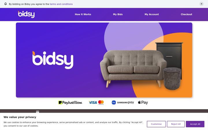 Screenshot of bidsy.co.za