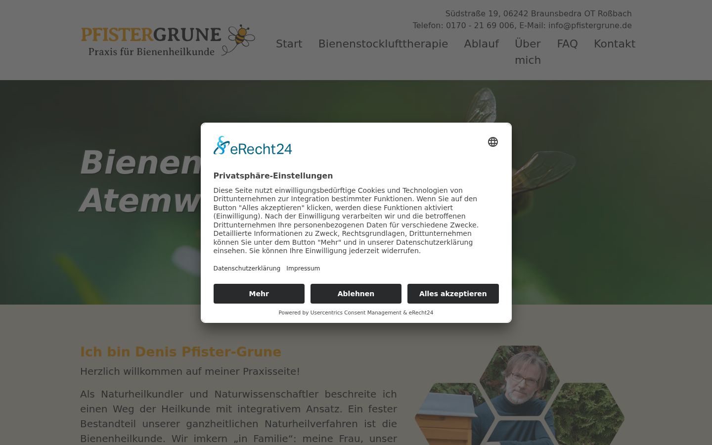 Screenshot des Einwilligungsbanners vor jeglicher Interaktion
