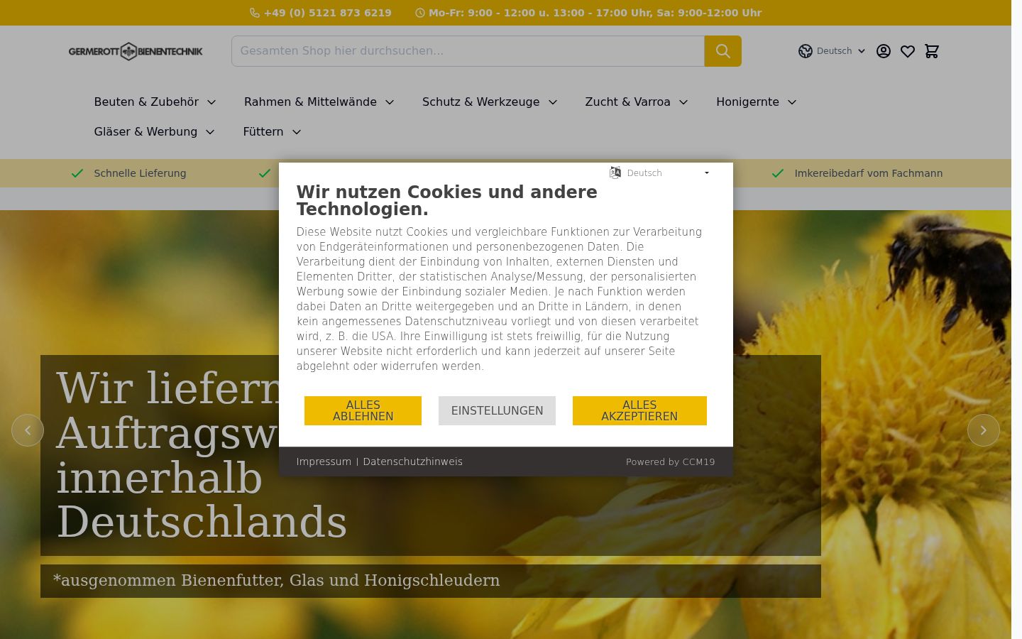 Screenshot del banner di consenso mostrato prima di qualsiasi interazione