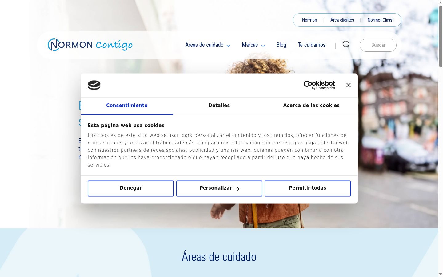 Captura de pantalla del banner de consentimiento mostrado antes de cualquier interacción