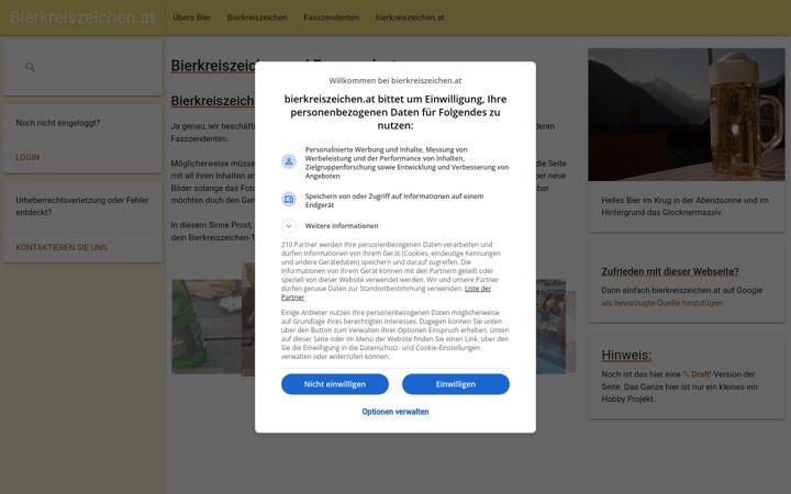 Screenshot of bierkreiszeichen.at