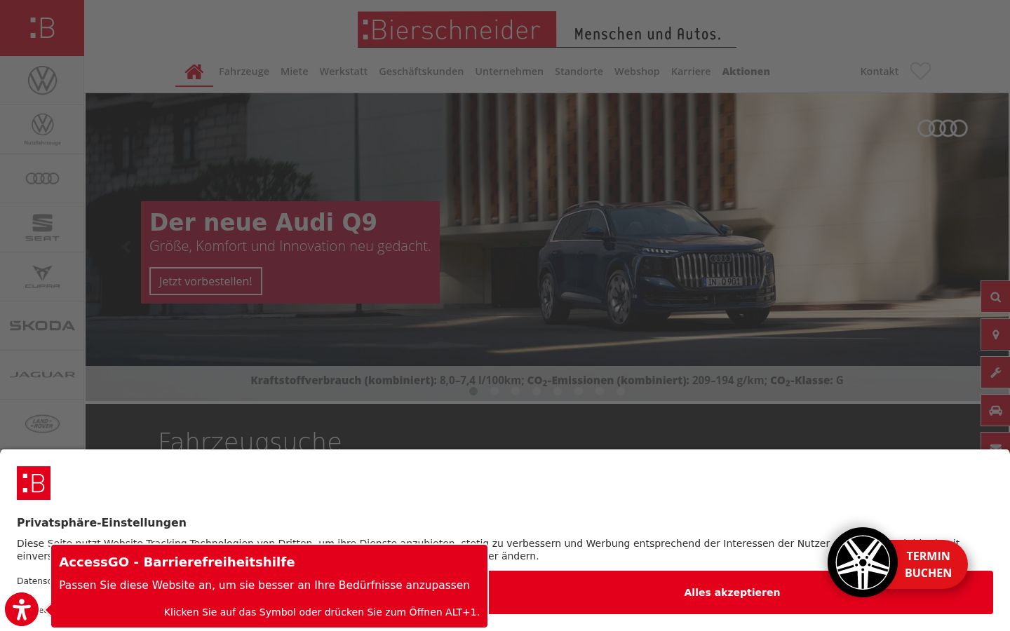 Screenshot des Einwilligungsbanners vor jeglicher Interaktion