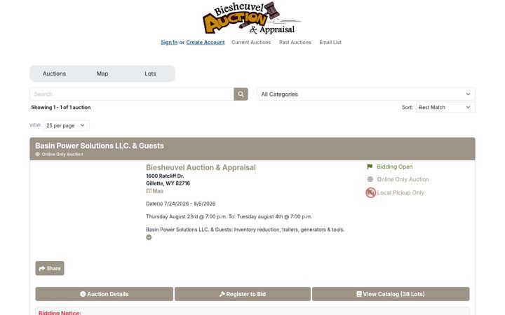 Screenshot of biesheuvelauction.com