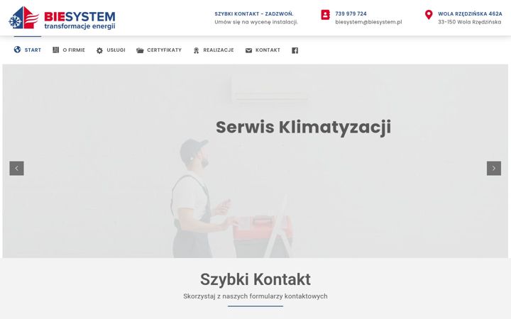 Screenshot stránky biesystem.pl