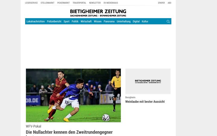 Screenshot of bietigheimerzeitung.de