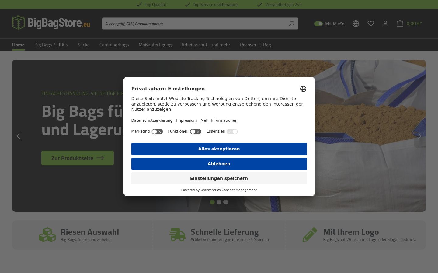 Screenshot van de toestemmingsbanner zoals getoond vóór enige interactie
