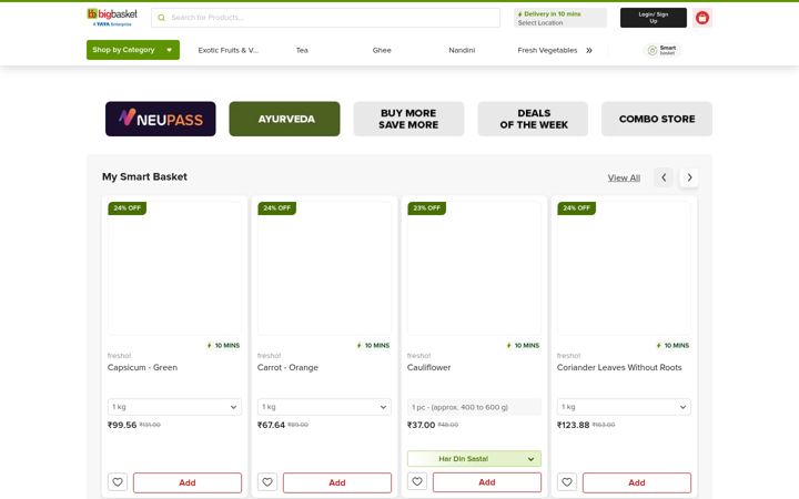 Skærmbillede af bigbasket.com