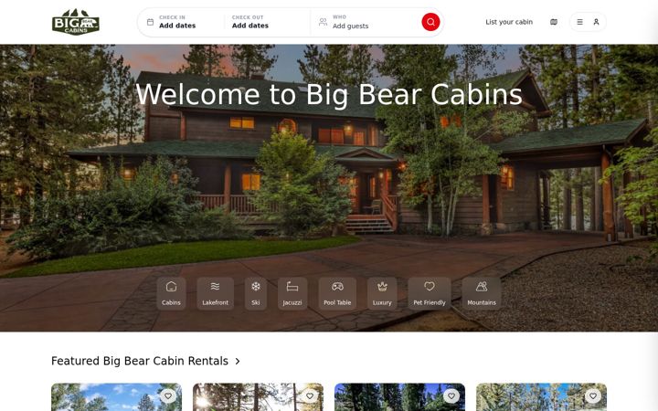 Screenshot of bigbearcabins.com