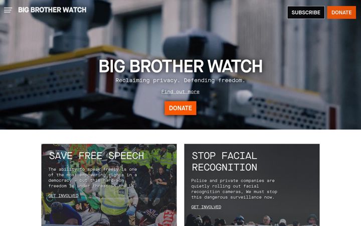Screenshot of bigbrotherwatch.org.uk