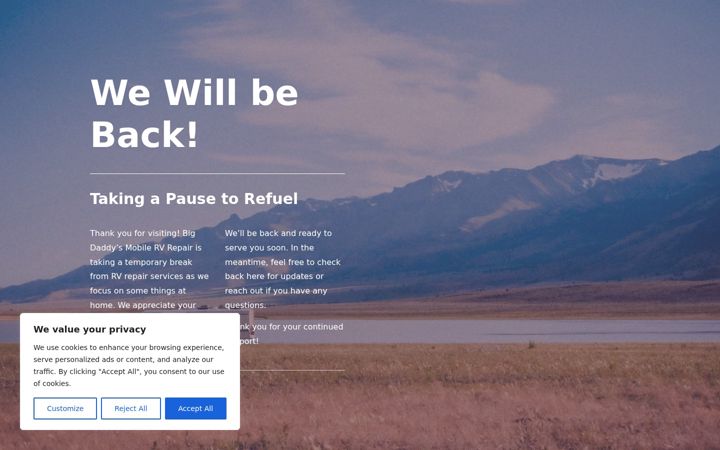Screenshot of bigdaddysmobilervrepair.com